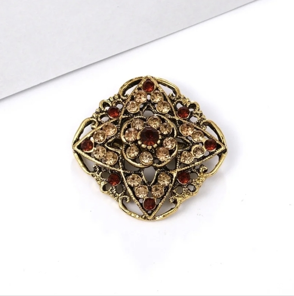 Vintage Style Gold & Orange Brooch